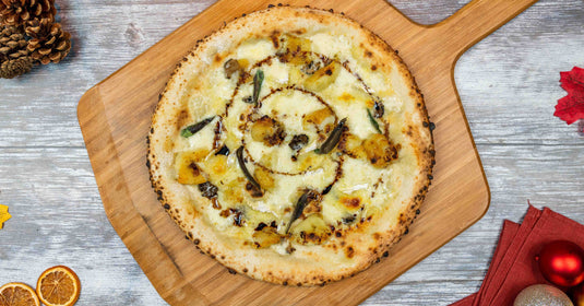 Christmas Crispy Roast Potato and Truffle Pizza with Brie and Sage